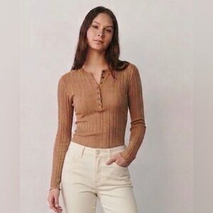 GAP Sheer Ribbed Henley Sweater